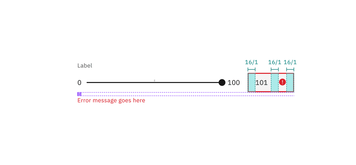 Structure and spacing measurements for default slider error state Structure and spacing measurements for default slider error state