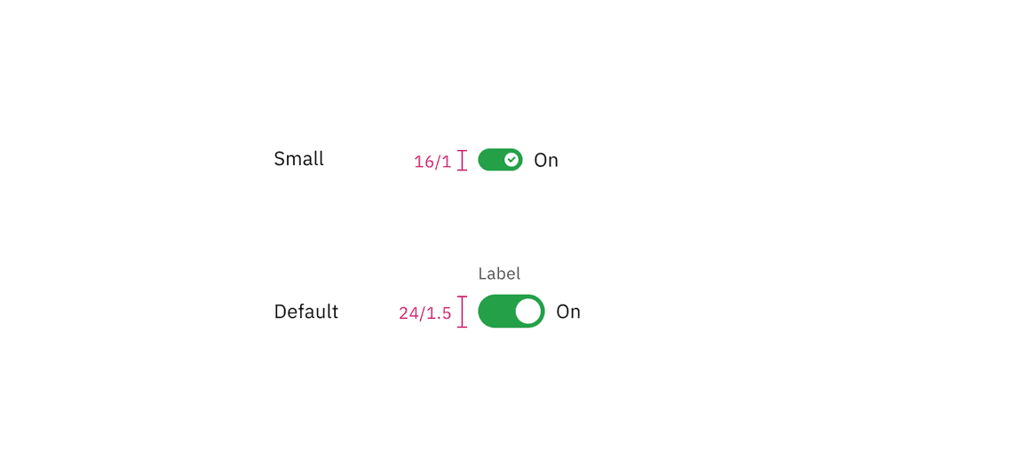 Sizes for toggle Sizes for toggle