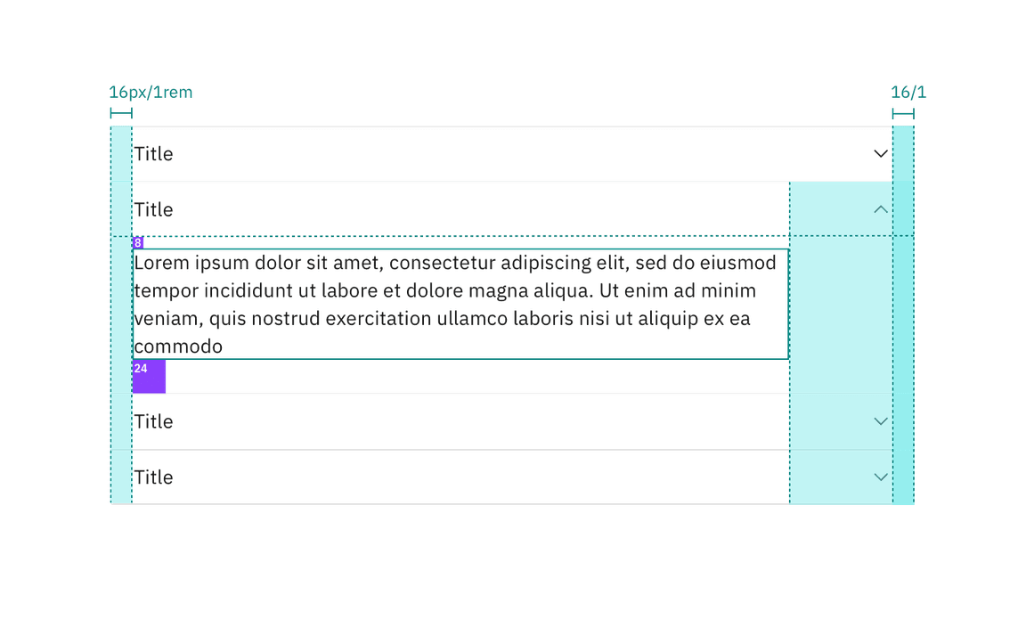 Spacing measurements for default accordion alignment Spacing measurements for default accordion alignment
