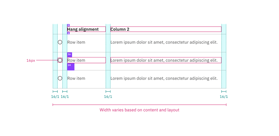 Spacing and measurements for selectable structured list Spacing and measurements for selectable structured list