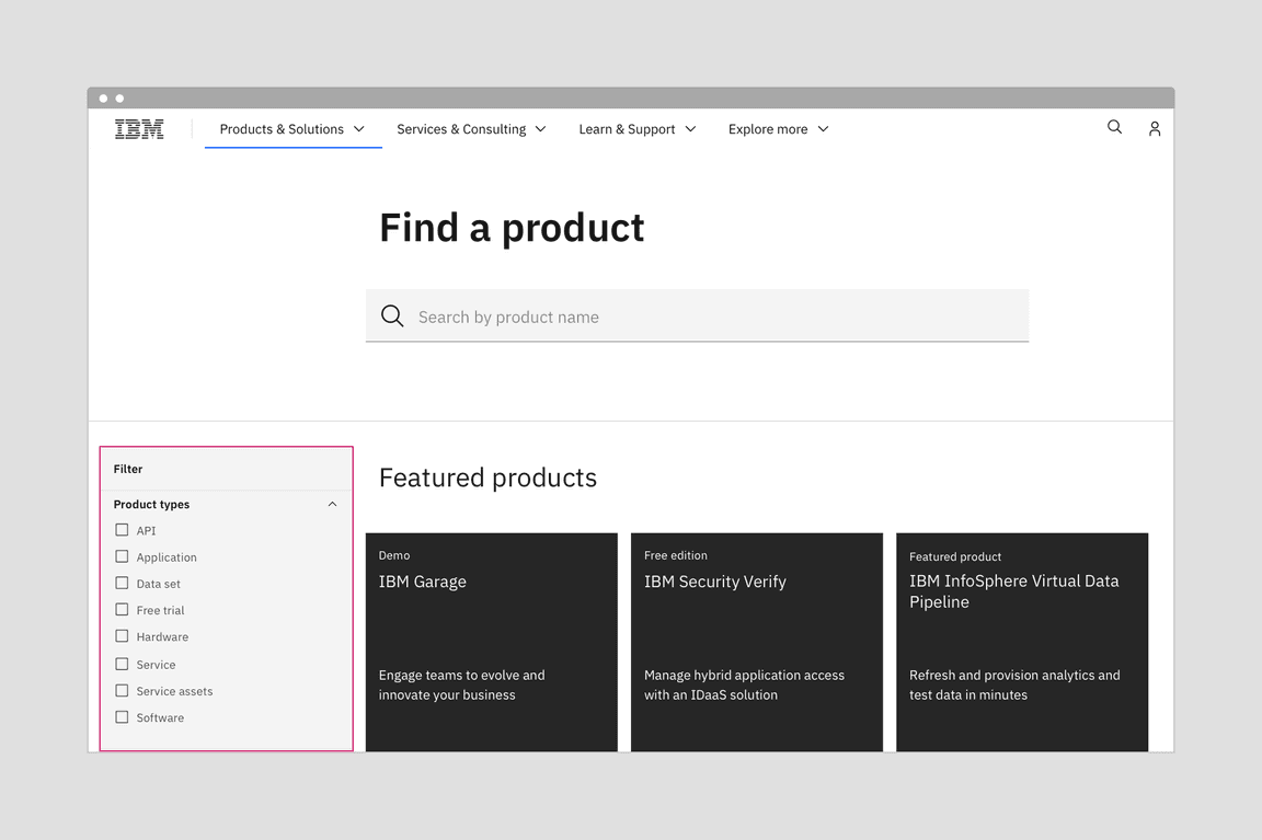 Example of filter panel component on website Example of filter panel component on website
