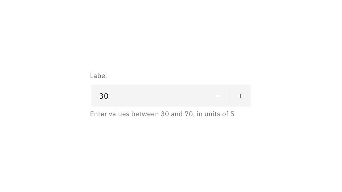 a numeric input with helper text to enter values between 30 and 70, in increments of 5 a numeric input with helper text to enter values between 30 and 70, in increments of 5