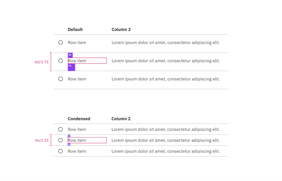 Sizes of structured list with selection Sizes of structured list with selection