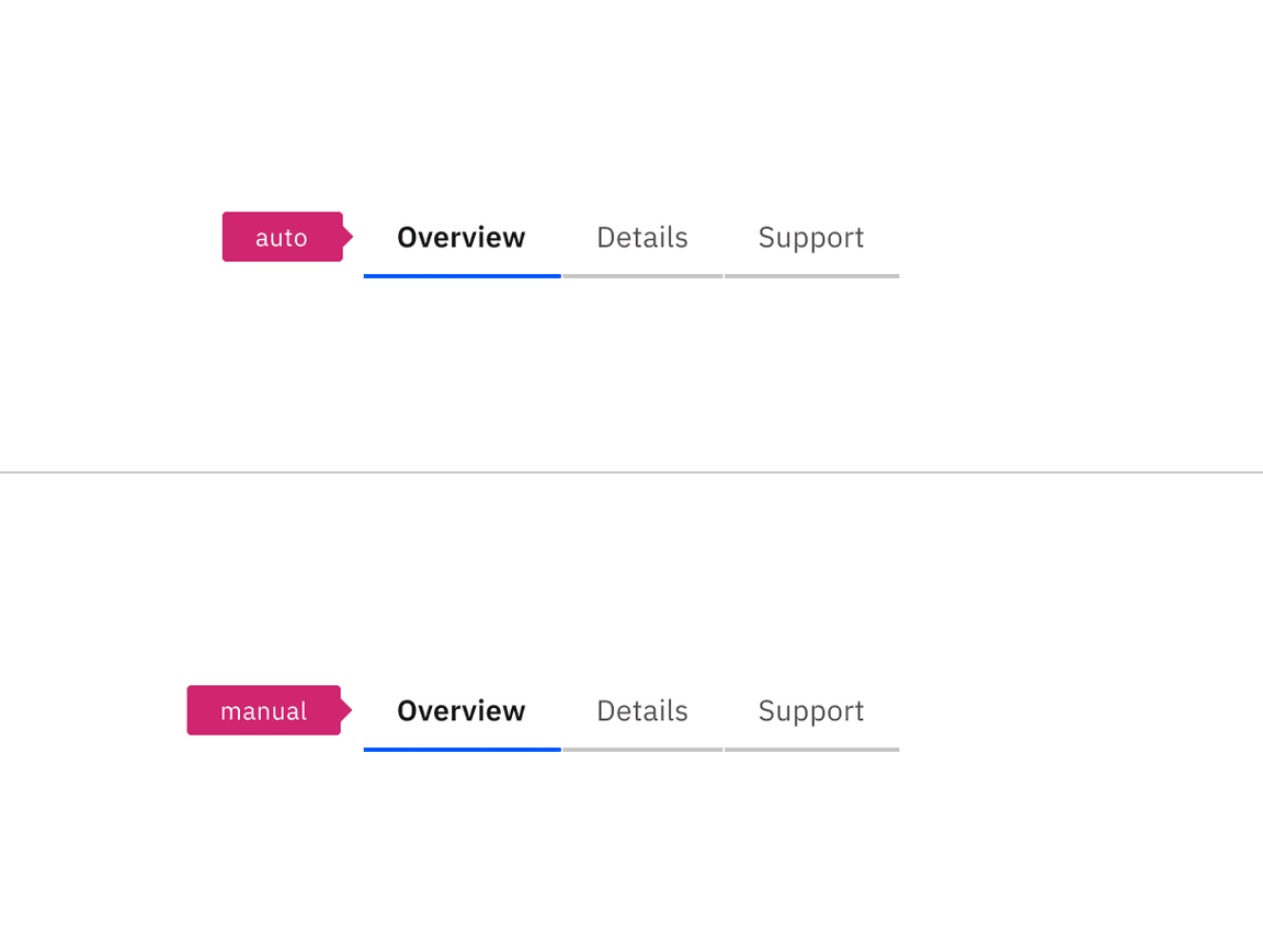 Two tabs, one with a pink annotation reading "auto", the other with an annotation "manual" Two tabs, one with a pink annotation reading "auto", the other with an annotation "manual"