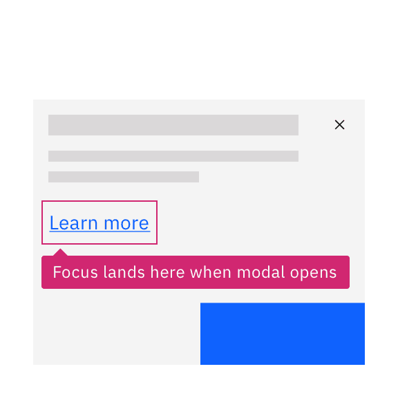 annotation on link says 'focus lands here when modal opens' annotation on link says 'focus lands here when modal opens'