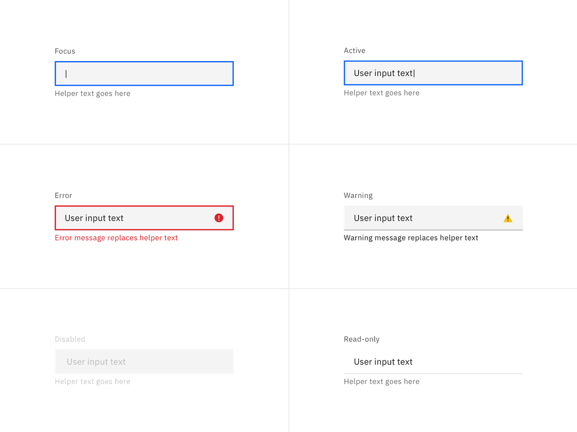 Examples of text input states in the default style Examples of text input states in the default style