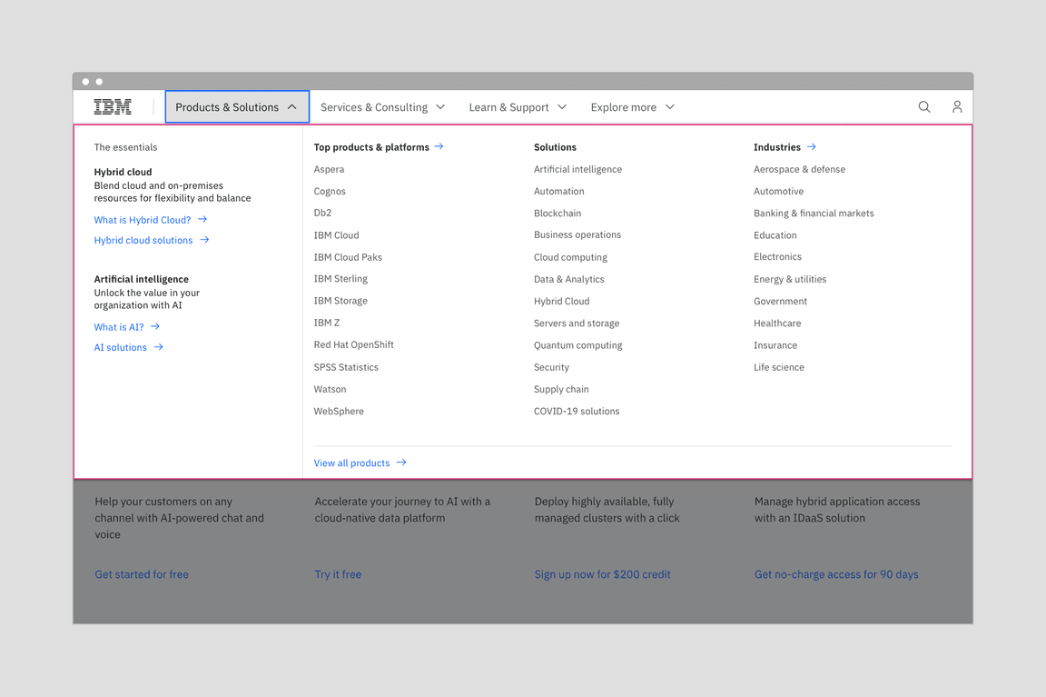 Example of productive type styles in website mega menu Example of productive type styles in website mega menu