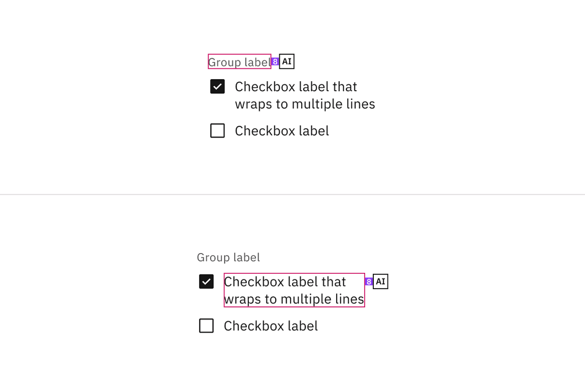 Structure and spacing measurements for checkbox with AI presence Structure and spacing measurements for checkbox with AI presence