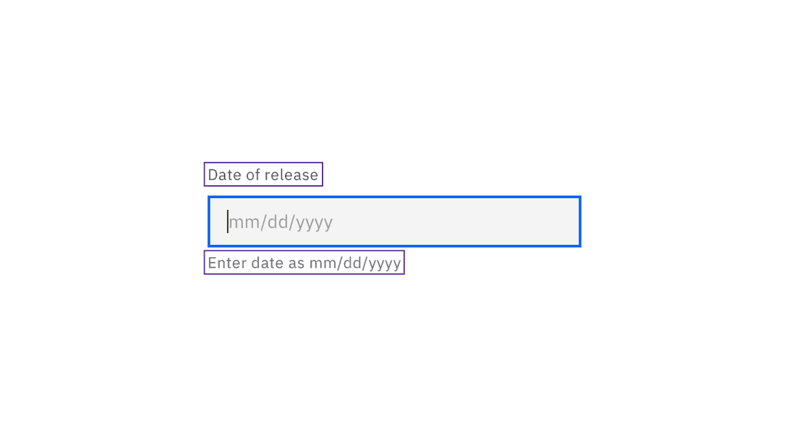Date of release label and date input helper text are shown as being accessibly provided Date of release label and date input helper text are shown as being accessibly provided