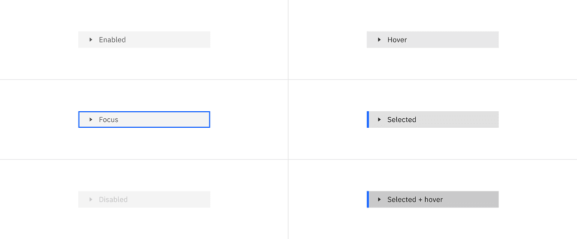 Examples of the interactive states for tree-view Examples of the interactive states for tree-view