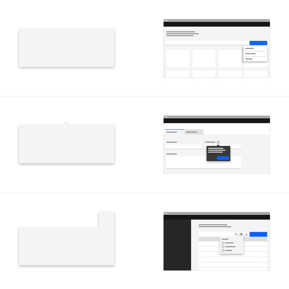Example of popover variants. Example of popover variants.