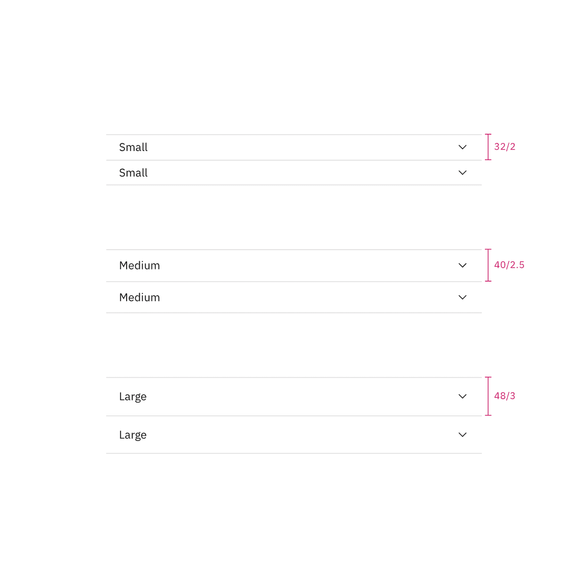Sizes for accordion Sizes for accordion