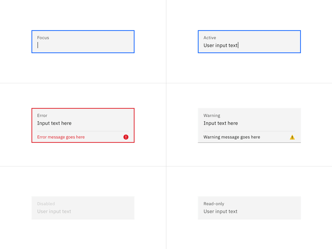 Examples of text input states in the fluid style Examples of text input states in the fluid style