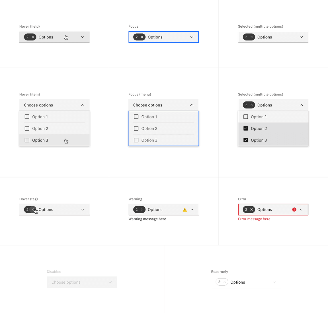 Default multiselect dropdown states Default multiselect dropdown states
