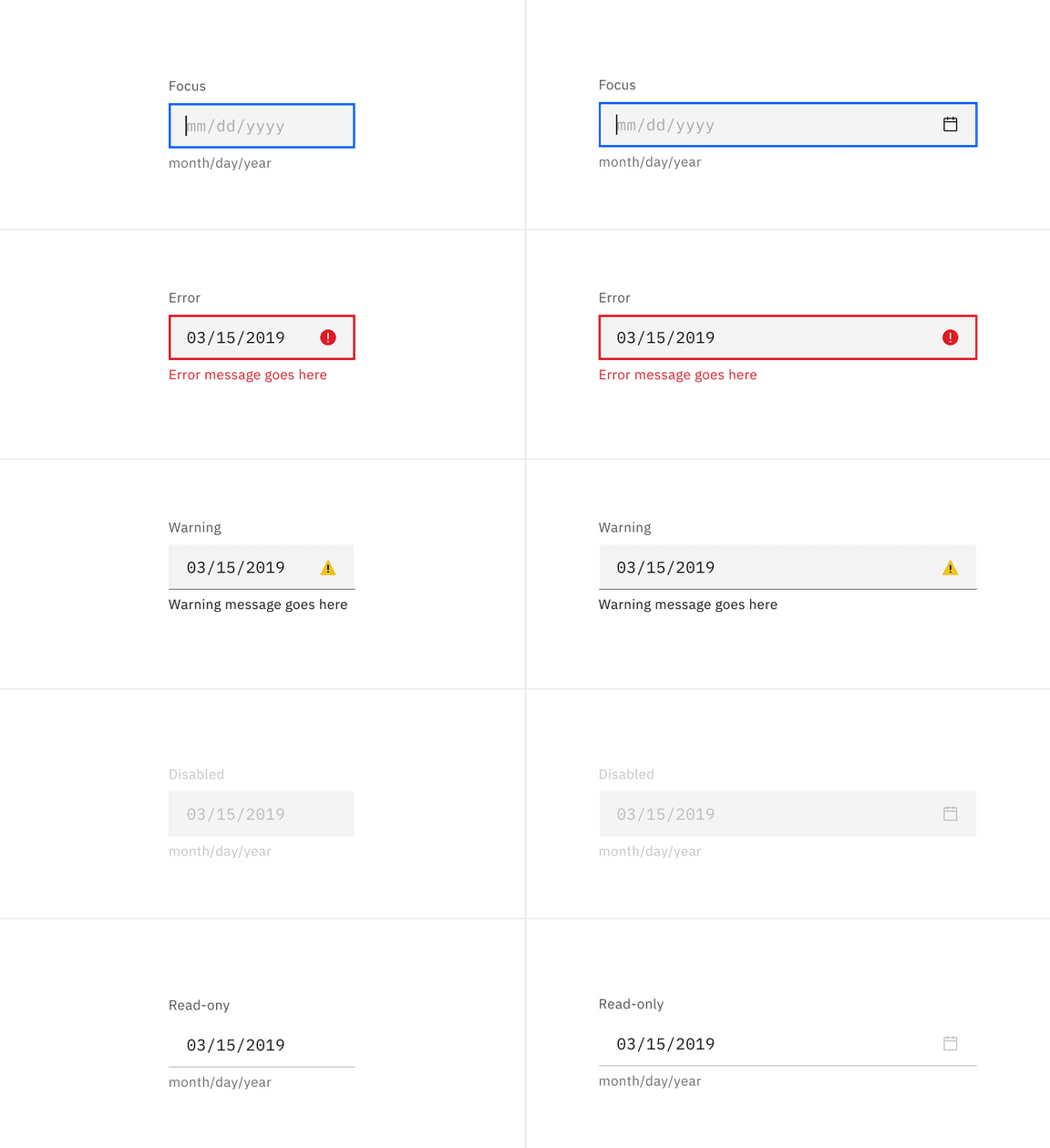 Default date picker input states Default date picker input states
